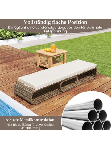 COSTWAY Sonnenliege Gartenliege Polyrattan mit Auflage in Weiß