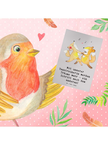 Mr. & Mrs. Panda Glückwunschkarte Tanzen Trainerin mit Spruch in Grau Pastell