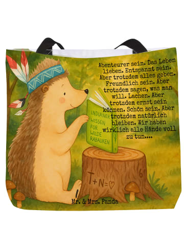 Mr. & Mrs. Panda Tote Bag Igel Federschmuck Design mit Spruch in Weiß