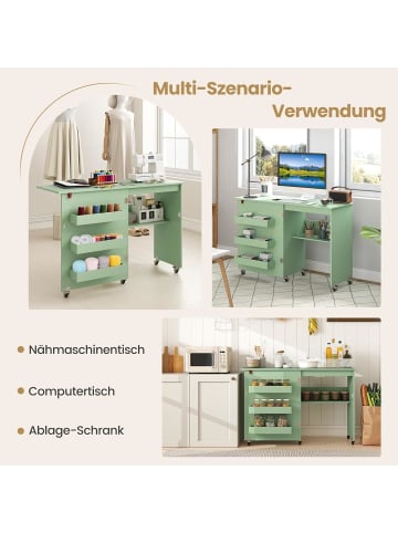COSTWAY 2 in 1 Nähtisch Beistelltisch klappbar in Hellgrün