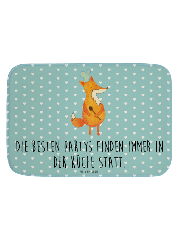 Mr. & Mrs. Panda Badteppich Fuchs Koch mit Spruch in Türkis Pastell