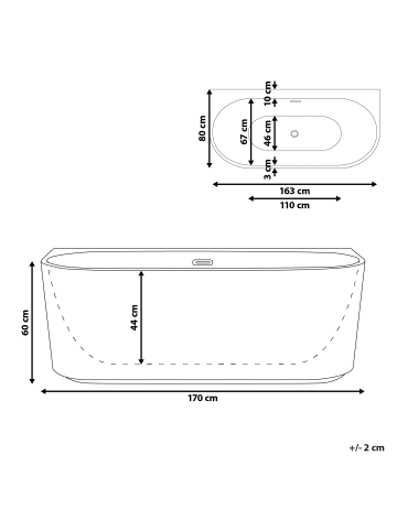 Beliani Badewanne GOCTA in Schwarz - (W) 80 x (H) 60 x (L) 170 cm