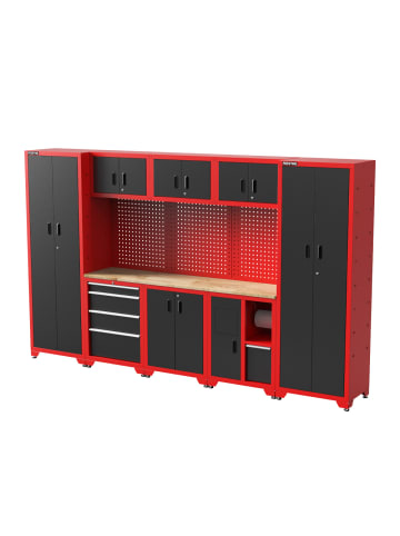 FEISTOS FEISTOS Werkzeugschrank Juno 15 | inkl. Lochwand | Schwarz/Rot | 330x46x198 cm