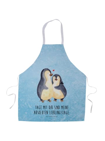 Mr. & Mrs. Panda Grillschürze Pinguin umarmen mit Spruch in Eisblau