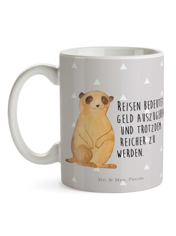 Mr. & Mrs. Panda Keramiktasse Erdmännchen mit Spruch in Grau Pastell