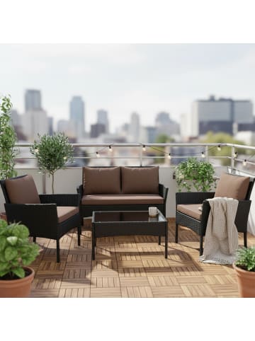 relaxdays 4-tlg. Gartenmöbel-Set "Rattan" in Schwarz