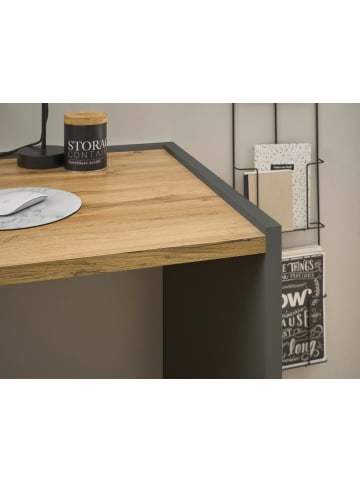 Furn.Design Schreibtischkombination 2-teilig grau matt, Eiche 143 cm, Büroöbel-Set
