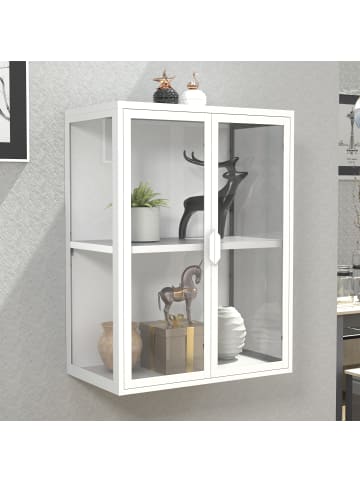 VCM  Stahl Wandvitrine Hängevitrine Vitrine Glas Flokas in Weiß