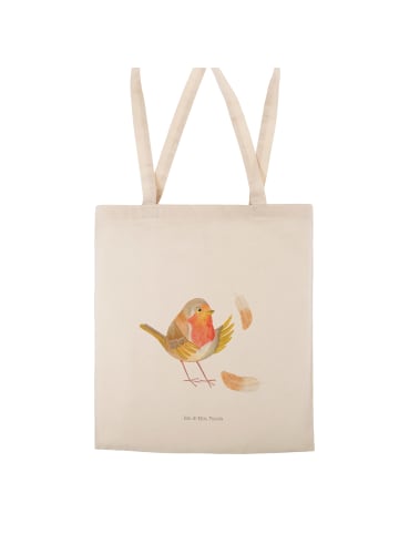 Mr. & Mrs. Panda Shopping Tasche Rotkehlchen Federn ohne Spruch in Creme