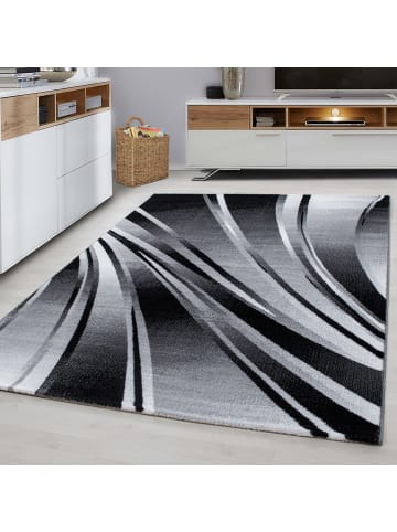 KADIMA DESIGN Teppich Handwäsche Kurzflor Abstrakte Wellen Polypropylen Wohnzimmer in Schwarz