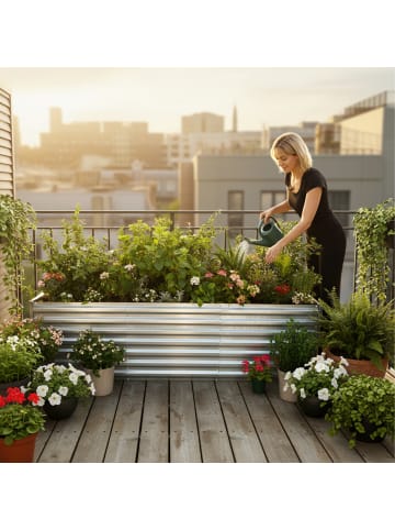 relaxdays Hochbeet in Silber - (B)180 x (H)57 x (T)90 cm