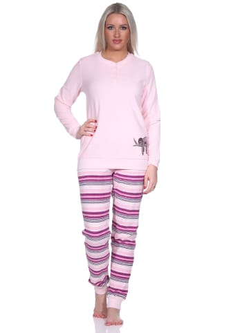 NORMANN Frottee Pyjama Hose gestreift Faulti Katze - 75946 in rosa