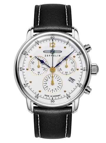 Zeppelin Herren-Armbanduhr Barcelona Chronograph mit Lederband Weiß / Braun / Silber