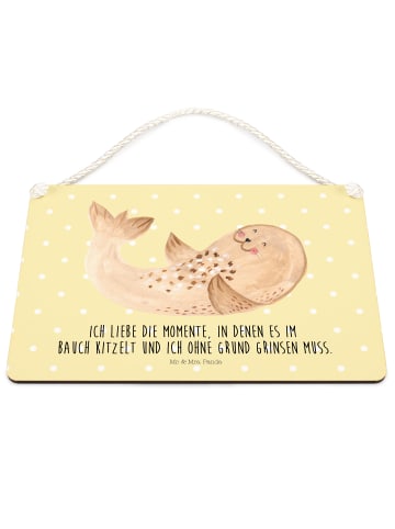 Mr. & Mrs. Panda Schild Robbe Liegen mit Spruch in Gelb Pastell