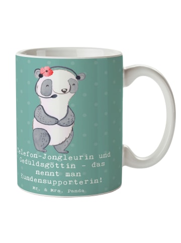 Mr. & Mrs. Panda Keramiktasse Meisterin Kundensupport mit Spruch in Meeresbrise