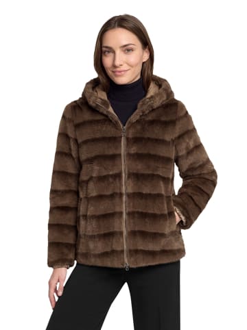 Betty Barclay Plüschjacke mit Kapuze in Taupe/Braun