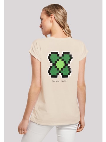 F4NT4STIC T-Shirt Silvester Happy New Year Pixel Kleeblatt in Whitesand