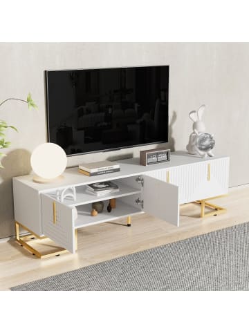 ABRIHOME Moderner TV-Schrank in Weiß mit strukturierter Tür & goldenen Füßen