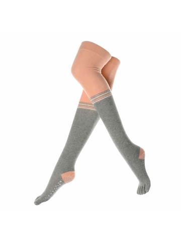 MUNADUNA Yoga & Pilates Overknee Zehensocken in Grau/Orange