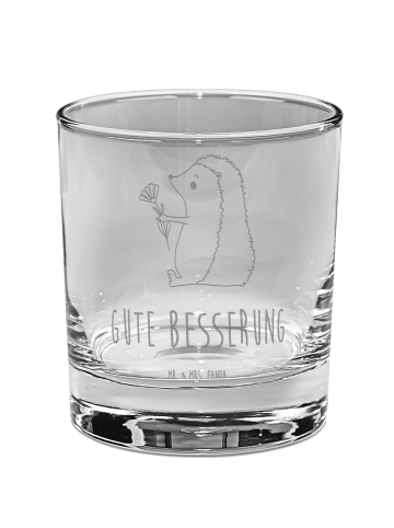 Mr. & Mrs. Panda Whiskey Glas Igel Blumen mit Spruch in Transparent