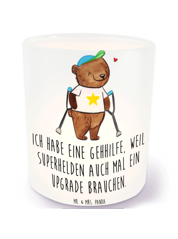 Mr. & Mrs. Panda Glas Windlicht Bär Gehhilfen mit Spruch in Transparent