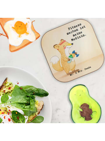 Mr. & Mrs. Panda Tassenuntersetzer Fuchs Fitness Design mit Spruch in Weiß