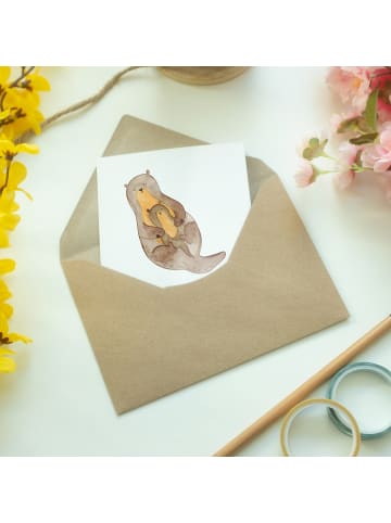 Mr. & Mrs. Panda babykarte Otter Kind mit Spruch in Weiß