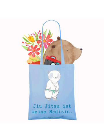 Mr. & Mrs. Panda Jutebeutel Panda Jiu Jitsu mit Spruch in Sky Blue