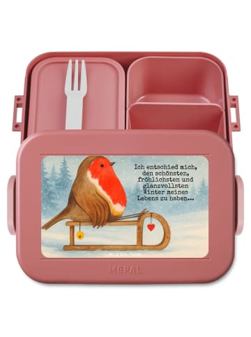 Mr. & Mrs. Panda Lunchbox Rotkehlchen Schlitten Design mit Spruch in Rot Pastell