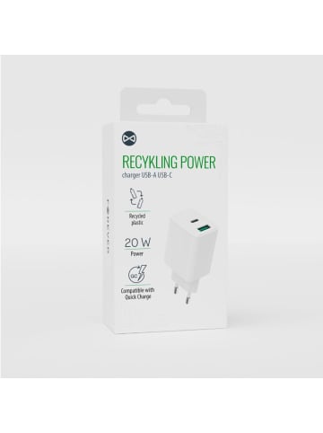 FOREVER Forever recycled Wandladegerät USB + USB-C 20W LSR20-AC-00 weiß