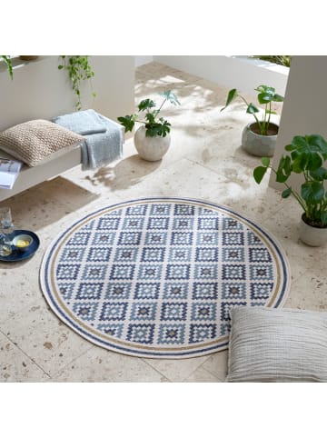 KADIMA DESIGN Balkon-Teppich UV-beständig FLEET Rauten Muster Terrasse Modern in Blau-Gelb