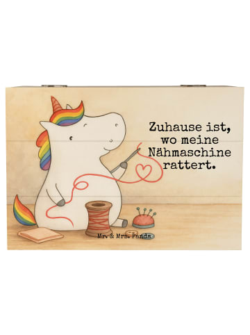 Mr. & Mrs. Panda Holzkiste Einhorn Näherin Design mit Spruch in Weiß