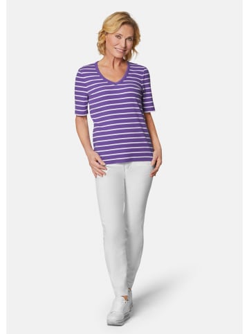 GOLDNER Garngewirktes Ringelshirt aus weichem Interlock in lila / weiß / geringelt