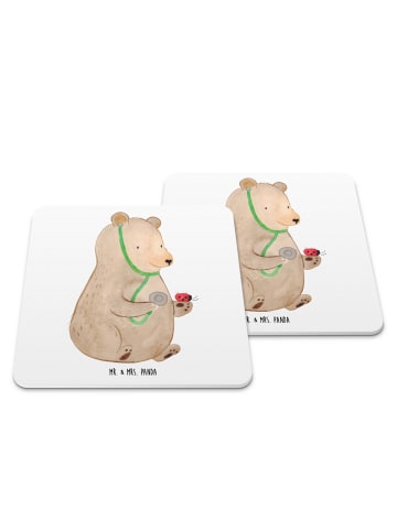 Mr. & Mrs. Panda Glasuntersetzer Bär Arzt ohne Spruch in Weiß