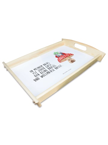 Mr. & Mrs. Panda Holztablett Marienkäfer Fliegenpilz mit Spruch in Weiß