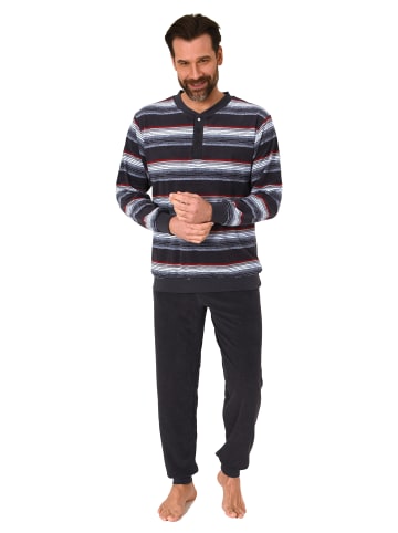 NORMANN Frottee Schlafanzug Bündchen Blockstreifen - 81337 in dunkelgrau