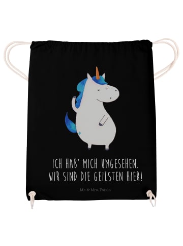 Mr. & Mrs. Panda Sportbeutel Einhorn Mann mit Spruch in Schwarz