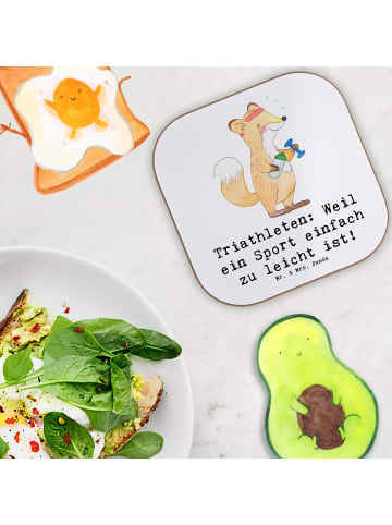 Mr. & Mrs. Panda Holzuntersetzer Triathlon Helden mit Spruch in Weiß