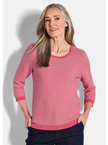 GOLDNER Strickpullover Halbarm Ringelpullover aus Baumwolle in koralle / gemustert