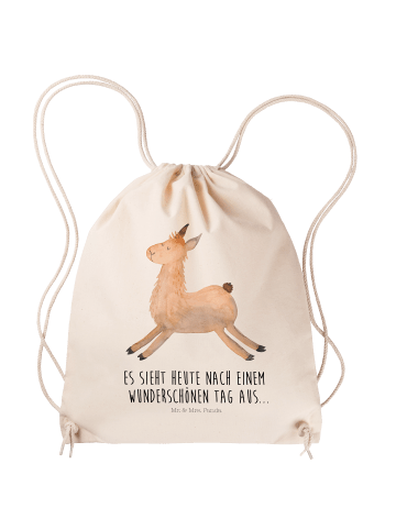 Mr. & Mrs. Panda Turnbeutel Lama Springen mit Spruch in Creme