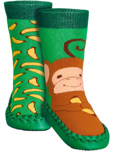 Playshoes Kinder Hausschuh "Hüttenschuh Affe" in Grün