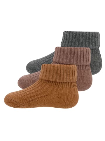 ewers 3er-Set Socken Rippe/Umschlag in anthrazit-eichel-toffee