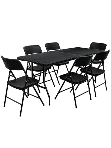 AMANKA Klappbarer Gartentisch Inga mit 6 Klappstühlen in Schwarz