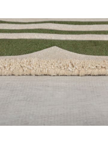 KADIMA DESIGN Wollteppich Grafisch, Rahmen, Wohnzimmer schmutzabweisend in Grün-Beige