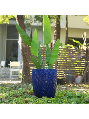 ABRIHOME Pflanztopf in Blau 42x54 cm Keramik frostsicher mit Rautenmuster
