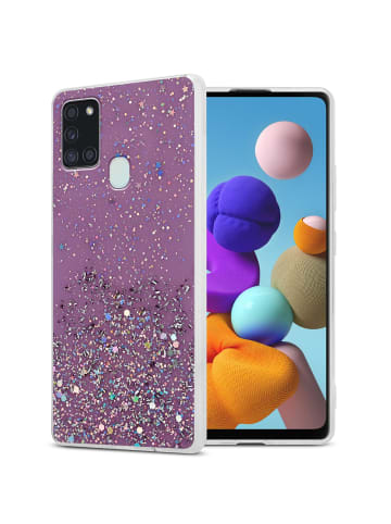cadorabo Hülle für Samsung Galaxy A21s Glitter in Lila mit Glitter