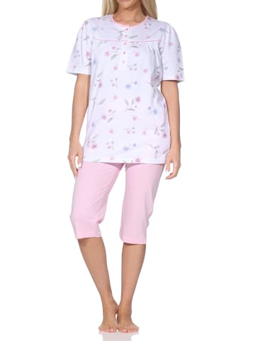 NORMANN Kurzarm Capri Schlafanzug Pyjama klassische Optik Übergröße in rosa