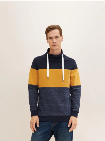 Tom Tailor Gestreifter Colorblock Pullover Schalkragen Sweater cutline snood in Blau