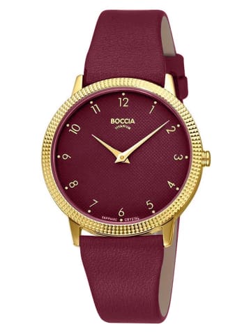 Boccia Quarzuhr für Damen Titan Bordeauxrot/Goldfarben