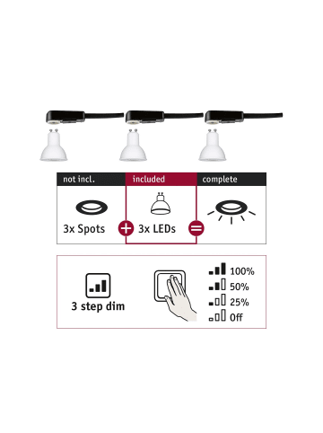 paulmann EBL Choose 3er GU10 Set 3step dim 3x6W 460lm 2700K 51mm G